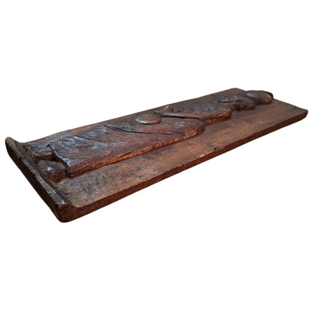 Folk Art Rustic Primitive Woman Figure Hand Carved Wooden Wall Panel Signed 12
